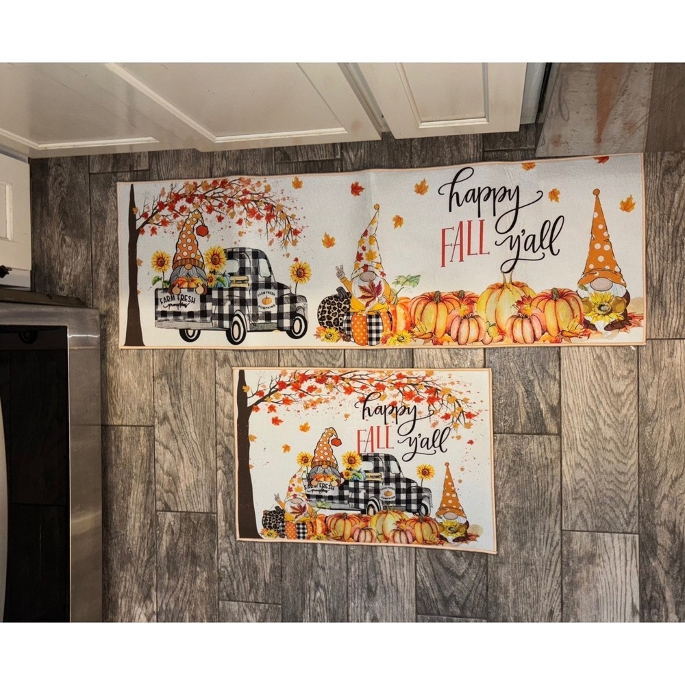 Happy Fall Y'all Gnome Kitchen Deco Rugs | Seasonal, Harvest, Fall |‎ Set of 2